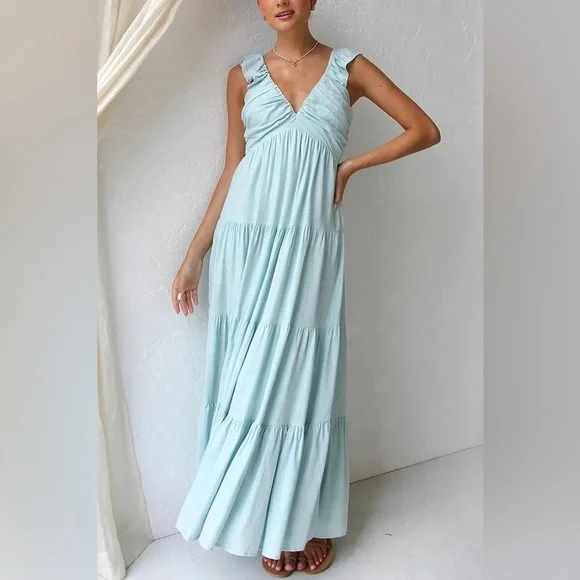 petal and pup blue ruffle dress Ciao Ruffles Maxi Dress - Pink Floral